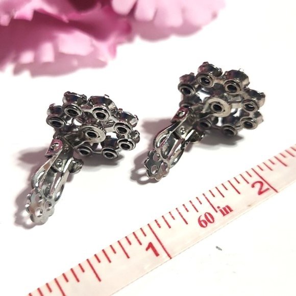 Vintage Ice Blue/Crystal Rhinestone Cluster Clip On Earrings - Picture 5 of 5